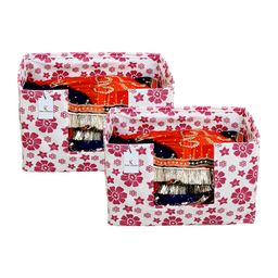 Kuber Industries Unisex Set Of 2 Pink & White Flowers Print Saree Stacker Organisers-5