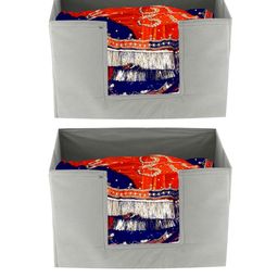 Kuber Industries Unisex Set Of 2 Grey Solid Saree Stacker Organisers-5