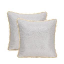 Mezposh Silver-Toned & Cream-Coloured Set of 2 Self Design Square Cushion Covers image 4
