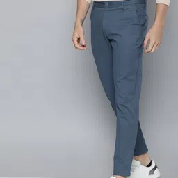 Mast & Harbour Men Navy Blue Regular Fit Solid Chinos-picture-2