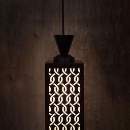 Gojeeva Black & White Textured Wooden Square Shaped Wall Lamp image 3