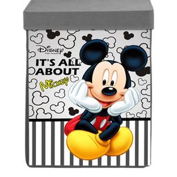 Kuber Industries White & Grey Disney Mickey Print Foldable Organiser Basket With Lid image 2