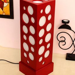 Home Sparkle Red & White Solid Handcrafted Column Table Lamp image 3