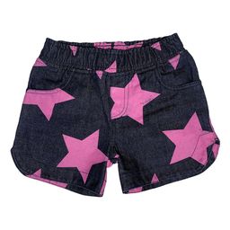KiddoPanti Girls Navy Blue Printed Slim Fit Denim Shorts-image-32