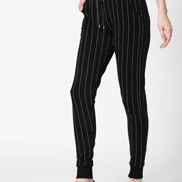 Zeyo Women Black & White Striped Slim-Fit Joggers-image-52
