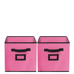 Kuber Industries Set Of 2 Pink Solid Large Foldable Storage Boxes With Handle Replacement Drawer-14