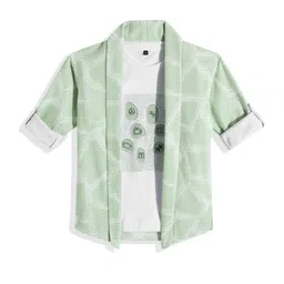 CHARCHIT Boys Printed Lapel Shrug With T-shirt-image-70