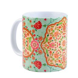 KOLOROBIA Green & Red Printed Ceramic Ornate Mughal Classic Mug image 3