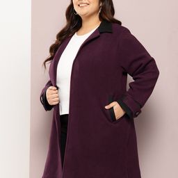 Qurvii+ Plus Size Front-Open Longline Fleece Trench Coat image 3