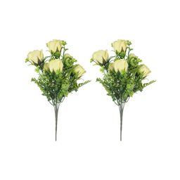 FOLIYAJ Set Of 2 Yellow & Green Artificial Rose Bunches image 2