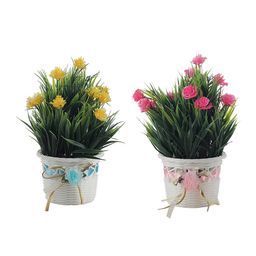 FOLIYAJ Set of 2 Yellow & Pink Artificial Rose Plants With Pot image 4