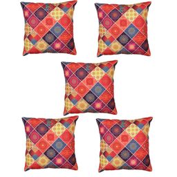 Soumya Multicoloured Set of 5 Self Design Square Linen Cushion Covers image 5