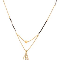 Digital Dress Room Black Gold-Plated Stone-Studded & Beaded Alphabet B Letter Mangalsutra-image-91