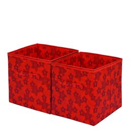 Kuber Industries Set Of 2 Red Printed Large Foldable Cube Storage Boxes With Handle Replacement Drawer-34