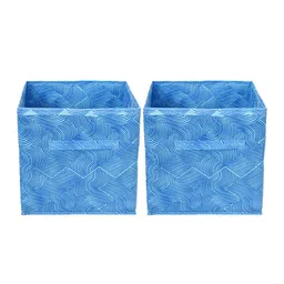 Kuber Industries Set Of 2 Blue Printed Foldable Storage Boxes With Handle Replacement Drawer-3