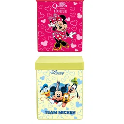 Kuber Industries Set Of 2 Disney Print Foldable Organiser Basket With Lid & Handles image 2