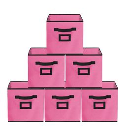 Kuber Industries Set Of 6 Pink Solid Large Foldable Storage Boxes With Handle Replacement Drawer-32