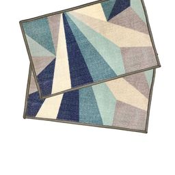 Athom Trendz Set Of 2 Blue & Cream-Coloured Colour-Blocked Anti-Skid Doormats image 3