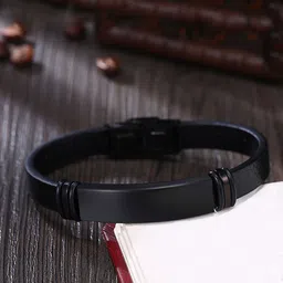 Yellow Chimes Men Black Leather Wraparound Bracelet-image-47