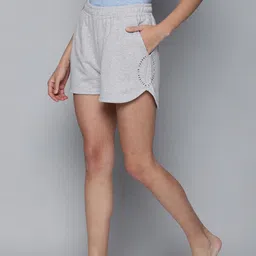 HRX By Hrithik Roshan Women Grey Melange Organic Cotton Yoga Shorts-image-12