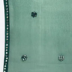Clora Creation Green & Silver-Toned Solid Mirror Ornamented Dupatta image 3