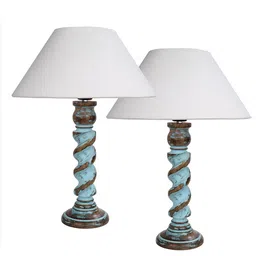 Homesake White & Brown Set of 2 Bedside Standard Table Lamp with Shade image 2