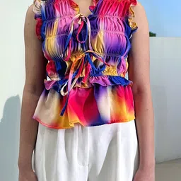 Stylecast X Hersheinbox Ombre Print Tiered Top with Tie-Up Detail image 3