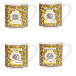 CLAY CRAFT Set Of 4 Grey & Yellow Printed Bone China Milk Mugs 250 ml image 2