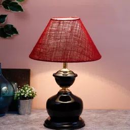 Devansh Maroon & Black Traditional Bedside Standard Table Lamp with Shade image 5