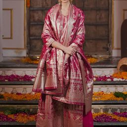 Indo Era Ethnic Motifs Woven Design Straight Kurta with Trousers & With Dupatta image 1