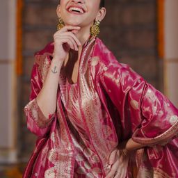 Indo Era Ethnic Motifs Woven Design Straight Kurta with Trousers & With Dupatta image 5