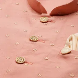 Manyavar Peach Coloured & Beige Art Silk Self Design Nehru Jacket image 3