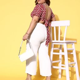 Berrylush Curve Women Striped Crepe Blouson Crop Top-55