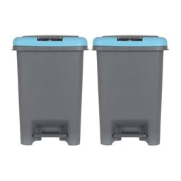 Kuber Industries Set Of 2 Grey & Blue Solid Portable Push & Pedal Dustbin With Lid 6.5 ltr-46