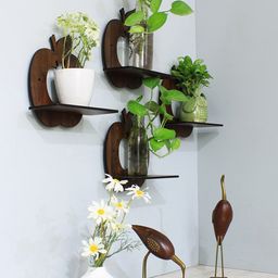 RANDOM Coffee Brown Set of 4 Decorative Apple MDF Basic Wall Shelf image 4