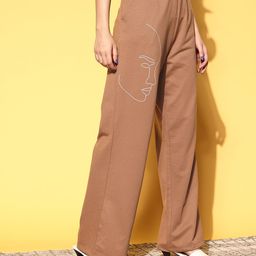 SASSAFRAS Women Chic Brown Solid Kidult Kitsch Track Pants-image-71