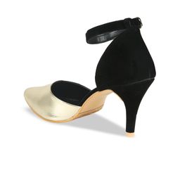 VALIOSAA Gold Kitten Heeled Pumps with Buckles image 5