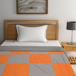 Featherlite Grey & Orange Checked AC Room 150 GSM Single Bed Comforter image 3