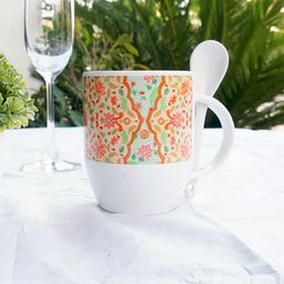 KOLOROBIA White & Beige Printed Mughal Blooms Spoon Mug-28