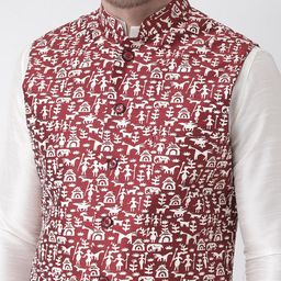 DEYANN Red Printed Nehru Jacket image 2