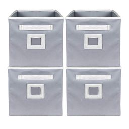 Kuber Industries Set Of 4 Grey Solid Large Foldable Storage Boxes With Handle Replacement Drawer-46