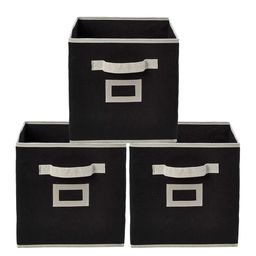 Kuber Industries Set Of 3 Black Solid Large Foldable Storage Boxes With Handle Replacement Drawer-6