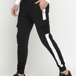 Maniac Men Black & White Solid Slim-Fit Joggers-image-88