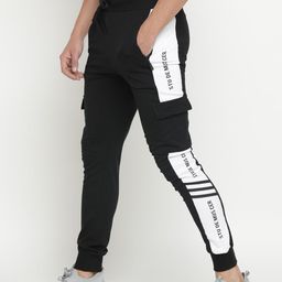 Maniac Men Black & White Printed Cotton Slim-Fit Joggers-12