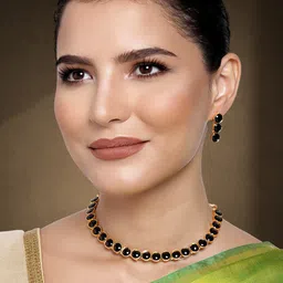 Peora Black & Gold Plated Choker Jewellery Set-image-63