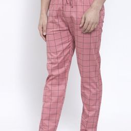 JAINISH Men Peach-Coloured & Black Checked Lounge Pants image 5