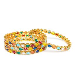 PANASH Set of 4 Gold-Plated Multicolored Stone-Studded Bangles image 4