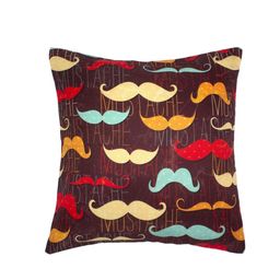 Alina decor Set Of 2 Brown & Red Mustache Square Cushion Covers image 4