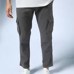 Hubberholme Men Charcoal Grey Slim Fit Solid Cargos-image-60