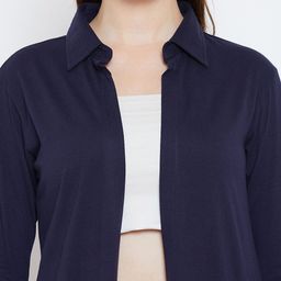 Hypernation Navy Blue Solid Open Front Shrug image 3